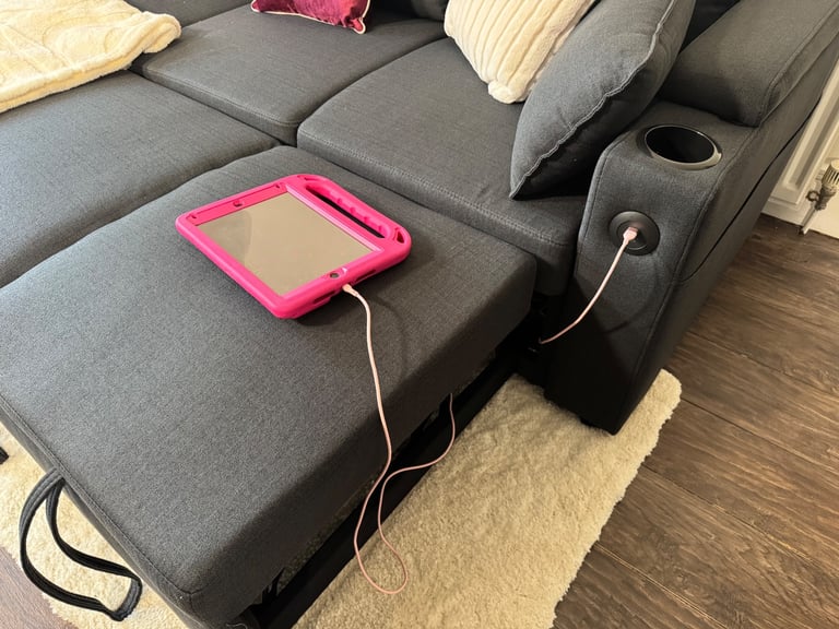 All-in-One Sofa Bed with USB, Cupholders, Ottoman & Storage Armrests.