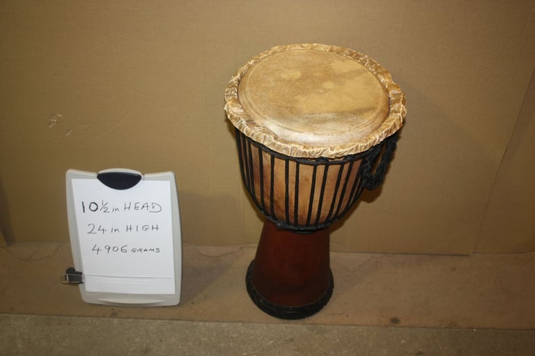 African Wooden Djembe Drum 10.1/2in Head x 24in High ~ Weight 4906 Grams ~ £75 ono