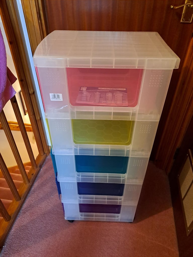 Large Plastic 5 Drawer Storage Unit on wheels - As new