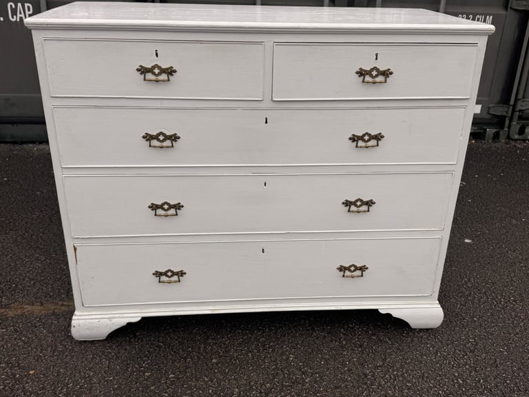 image for Antique vintage large chest of drawers painted white