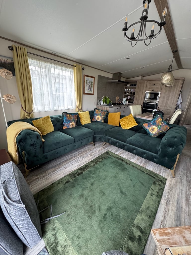 image for emerald green corner couch