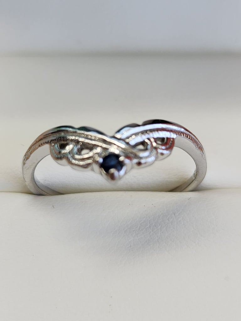 image for SILVER BLUE TOPAZ WISHBONE RING