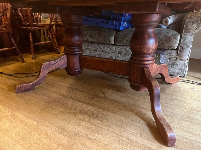 Large extendable solid wood dining table and 8 chairs