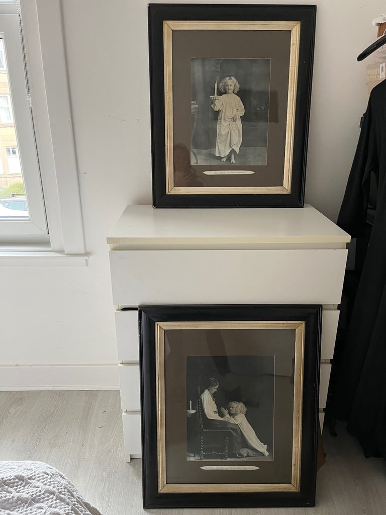 image for Victorian pair of glass covered heavy framed back & white prints 77 x 64cm
