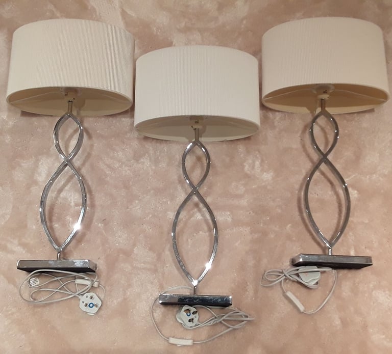 Dar lighting, polished chrome table lamps with shades x 2