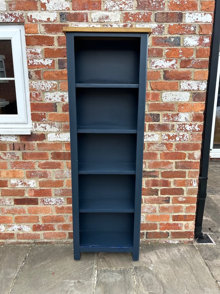 image for Oak & Navy Tall Bookcase - Good Condition 