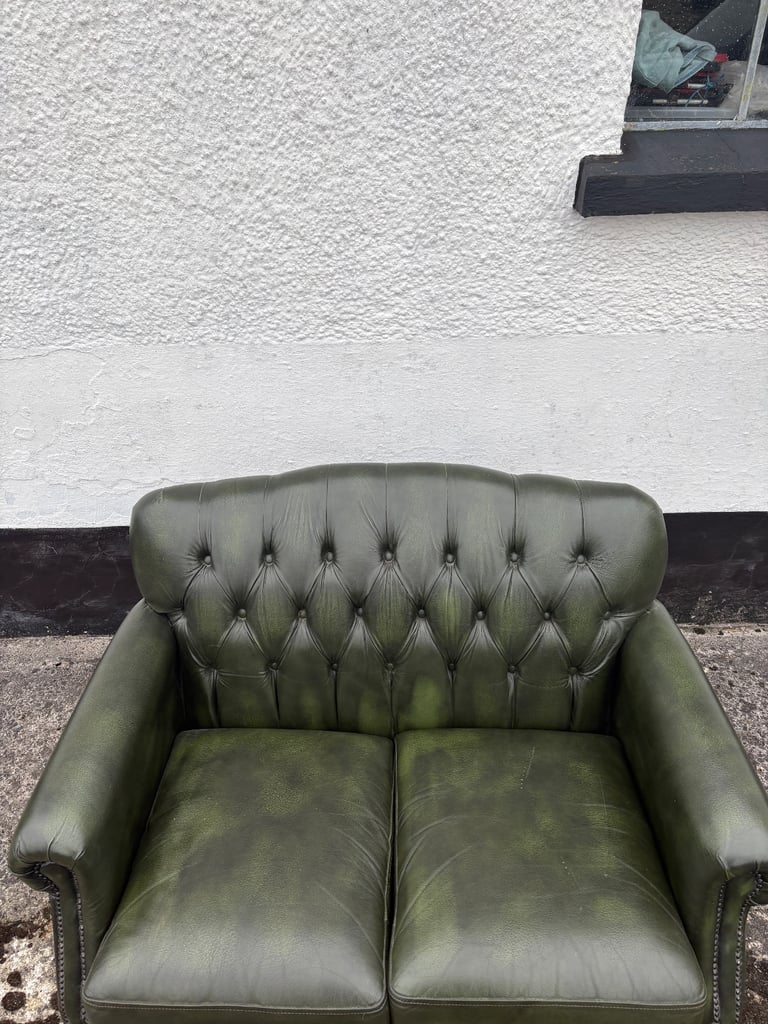 Thomas Lloyd green vintage leather chesterfield sofa 