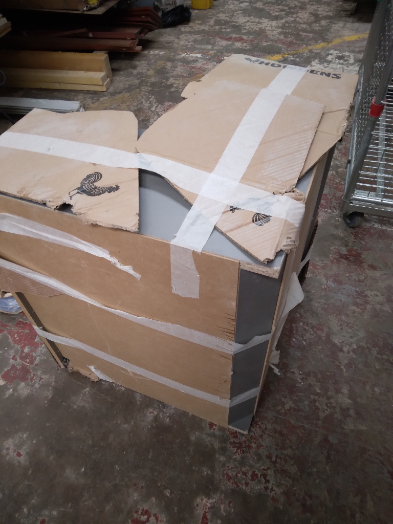 Howdens corner open cabinet. 2 shelves with hangers. Grey. New and unused. 62 x 62 x 72cm