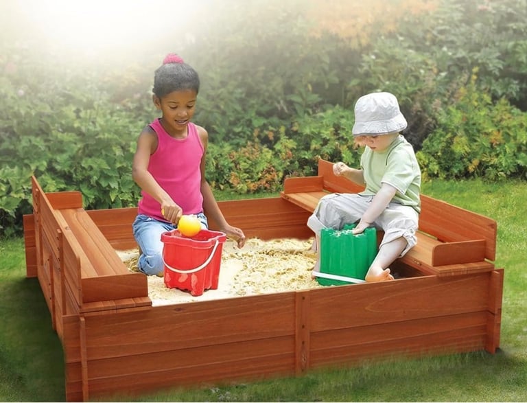 image for Wooden sandpit + 60 kg clean play sand (bagged)