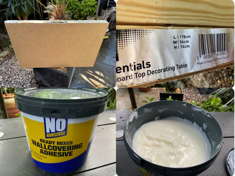 Decorating table fold up wallpapering table + tub of ready glue mix