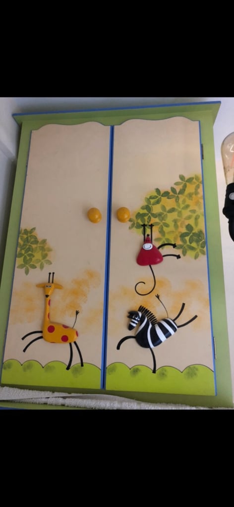 image for Hand painted Jungle Animals chest of drawers & wardrobe & single headboard