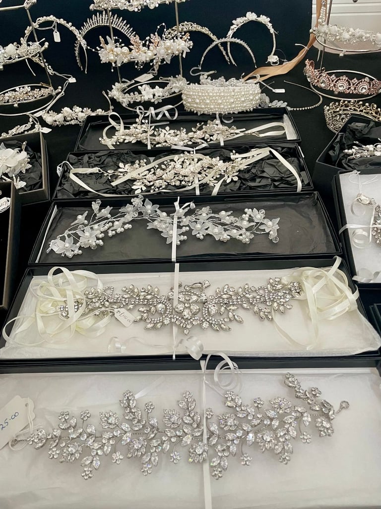 Quality wedding & special occassion tiaras, head pieces & jewellery approx 85 pieces new in boxes