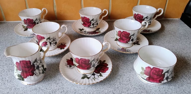 image for Cup & Saucer set with milk jug and sugar bowl.