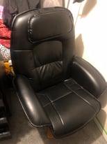Black leather recliner & stool
