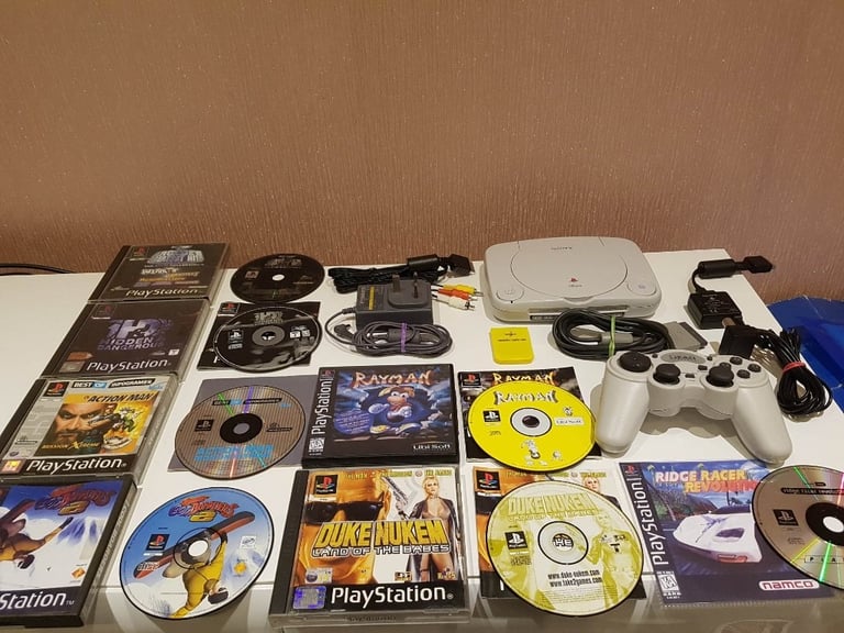 Rare Retro Sony PlayStation One Console With Dualshock Controller & Bundle Of PS1 Games Action Man
