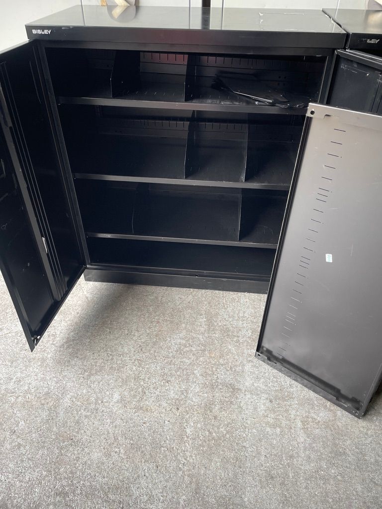 Two Metal Office Garage Storage Cabinets/2 Door/Key/Seperators/Filing Office Cupboard/Key   