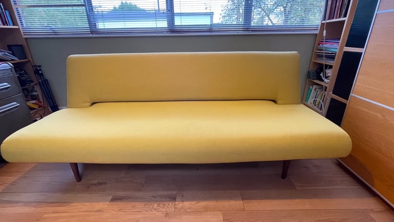 Sofa bed, yellow, mid century meets contemporary design