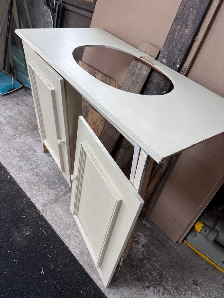 Bathroom Basin with Vintage Cross Headed Taps and Vanity with Doors