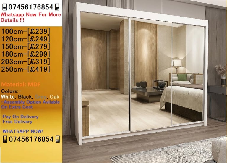 image for Chicago Wardrobe All Brand-New Sliding Mirrored Wardrobes with Multiple Designs..!!