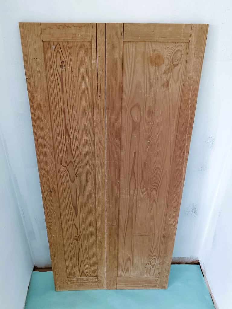Antique Original Solid Pine Hinged Folding Cupboard Doors Height 50 x Width 24 Inches  