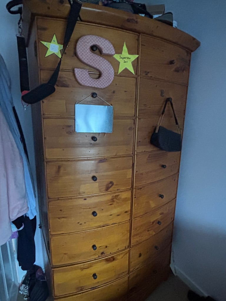 image for Solid wood Bedroom furniture suite - bed, wardrobe & drawers, side tables