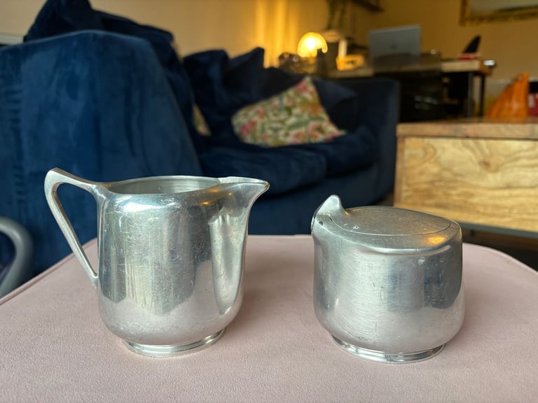 image for RARE Vintage Picquot Ware Milk Jug Creamer & Lidded Sugar Bowl Excellent