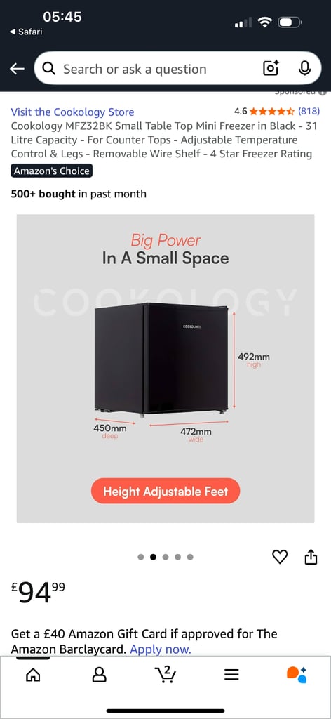 Brand New Unopened Table Top Freezer RRP £95 by Cookology 