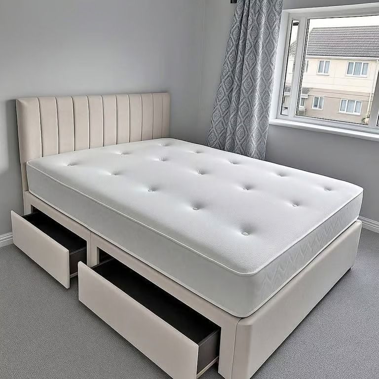 Comfortable DIVAN 4FT6 Double Bed Base With Mattress & Storage >> Super Deal 20% Off >>