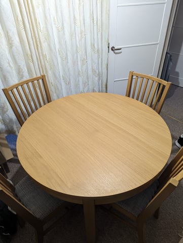 IKEA BJURSTA Oak Veneer Round Extendable Dining Table including 4 Oak  NORRNÄS chairs | in Eastbourne, East Sussex | Gumtree