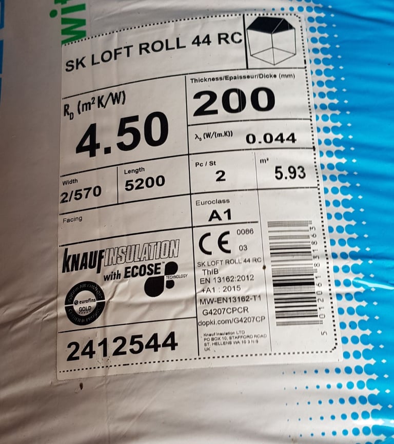 Insulations Loft Roll Insulation 200mm - 6.84 SQM