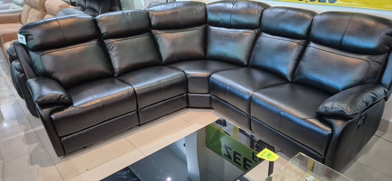 Genuine Leather Black Corner Sofa New 