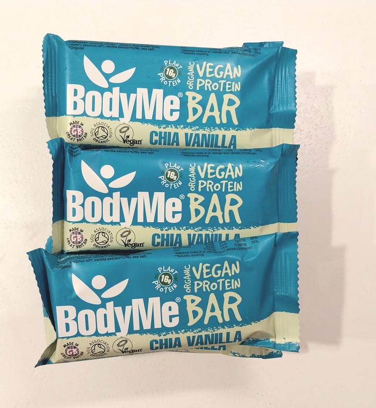 🌱 BodyMe Vegan Protein Bar – Chia Seed & Vanilla (12 x 60g Bars)