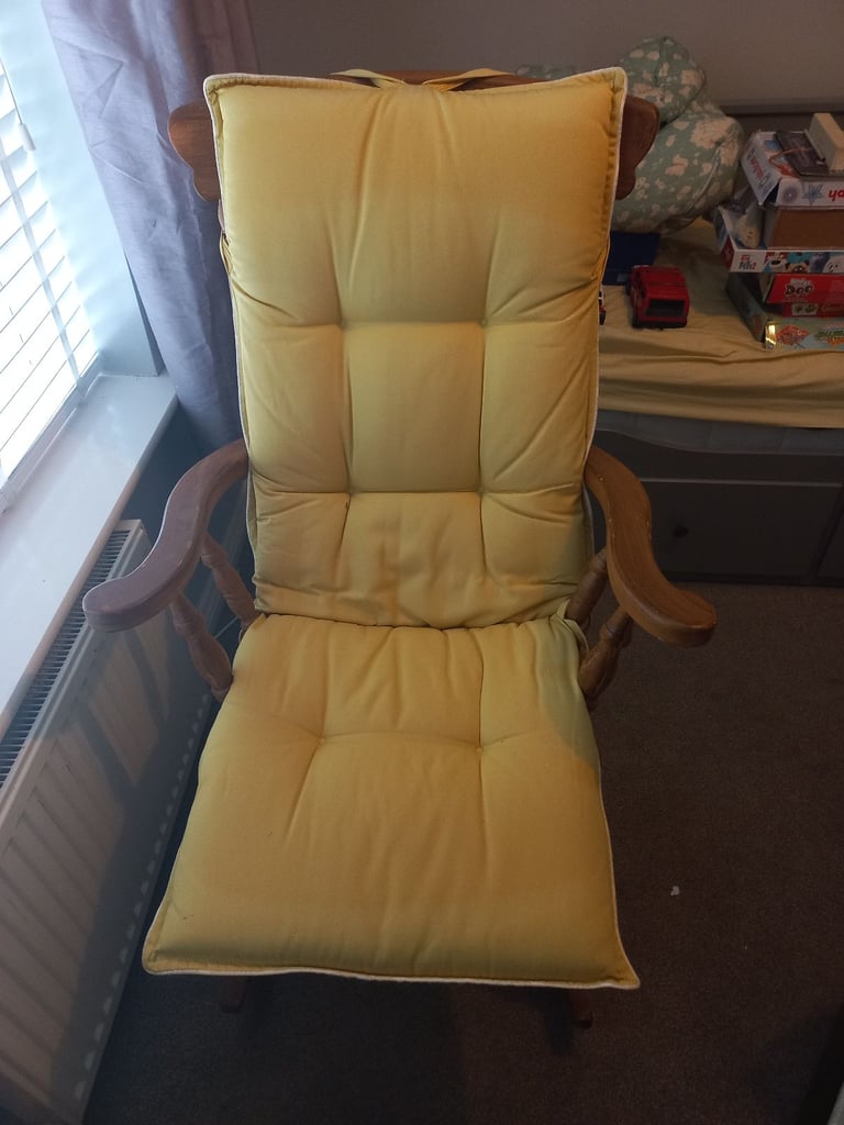Rocking Chair with Full-Back Yellow Cushion Cover