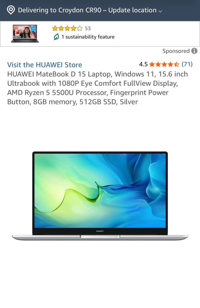 image for HUAWEI MATEBOOK D 15 2021 AMD WINDOWS 11 HOME RYZEN 5 8GB/512GB