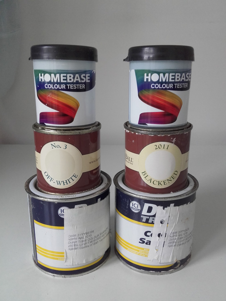 FREE - Six paint tester pots - Farrow&Ball, Dulux and Homebase - two blues & four neutral colours
