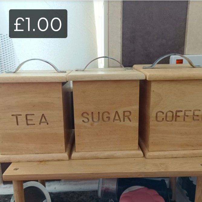 image for Wooden containers for tea sugar coffee 