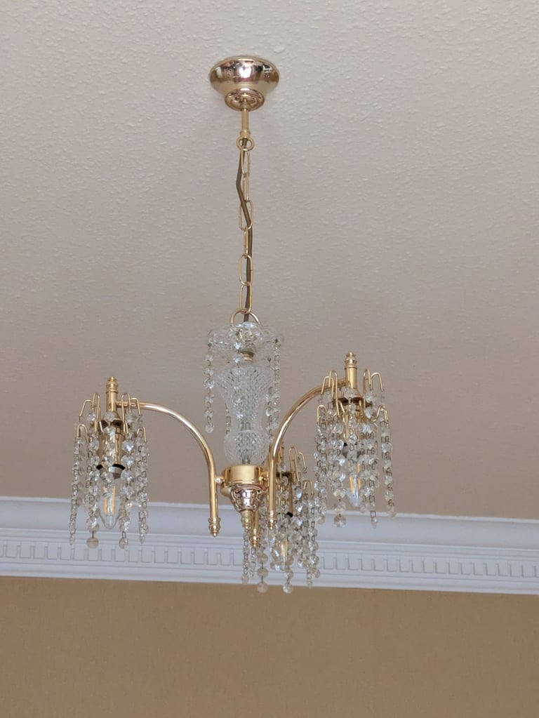 Vintage 3 lamp Crystal Chandelier 