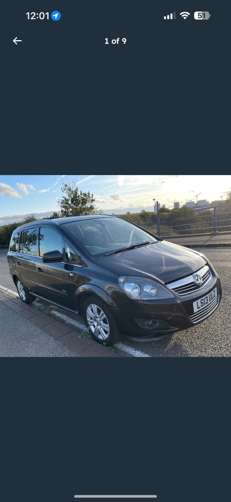 ULEZ compliant, 7 seater, Vauxhall Zafira, loads of history, long MOT, no faults
