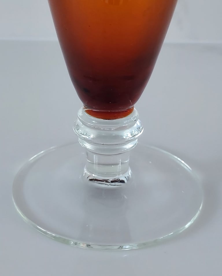 Vintage Amber Glass Bud Vase Clear Foot 25 cm Tall