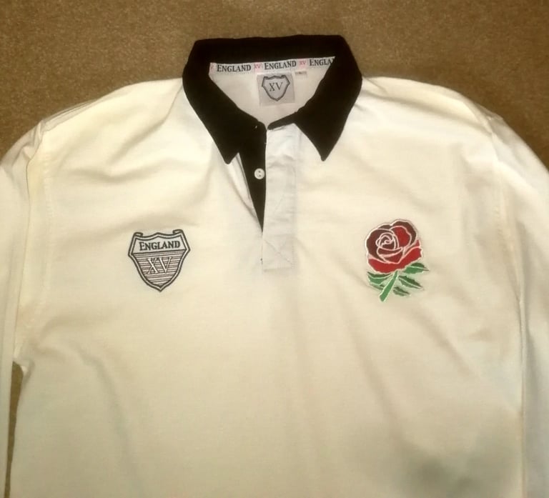 Men's Vintage England XV Rugby Shirt Long Sleeve White UK L 42 Inch Chest