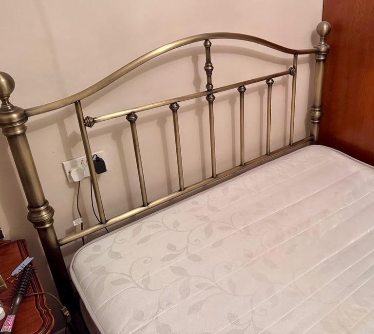 Antique brushed Gold double Bed frame & mattress