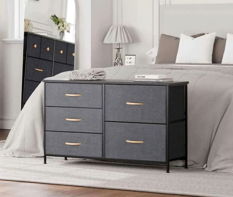 image for Dresser for Bedroom with 5 Drawers, Storage Organizer, Wide Chest of Drawers. RRP £89.99 Brand new.