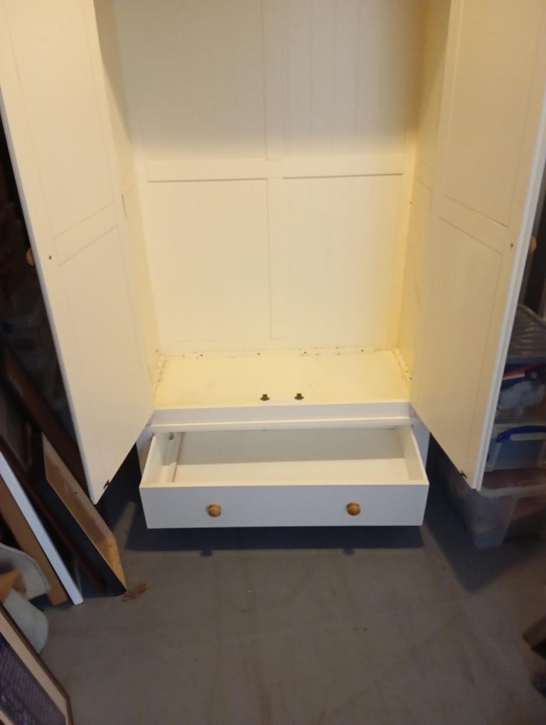 Solid Pine Cream Wardrobe with lower Drawer.