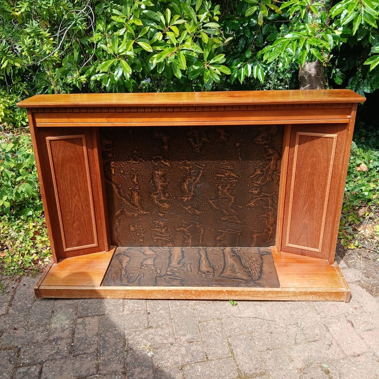 image for  Vintage mid century teak low fire surround fireplace mantelpiece