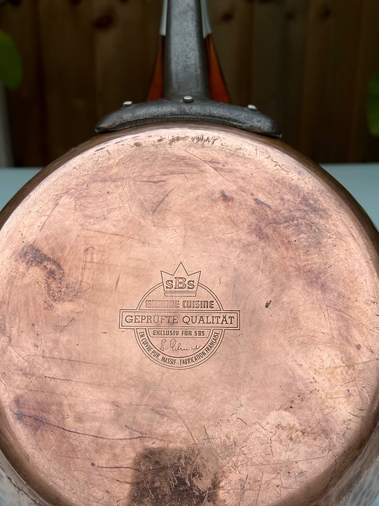 VINTAGE FRENCH COPPER FRYING PAN, 24cm, SBS GRANDE CUISINE FABRICATION FRANCAIS - WILL POST!