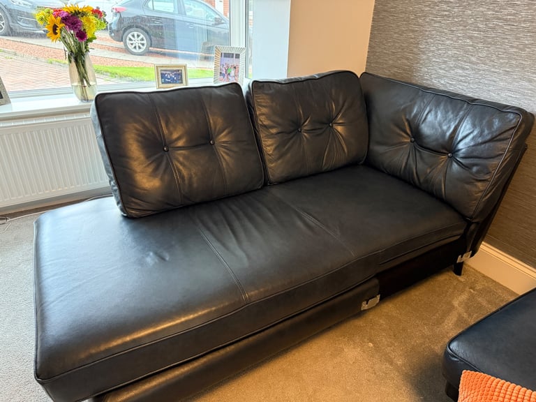 French Connection Zinc Left Hand Facing Open End Sofa Unit in Blue Leather 
