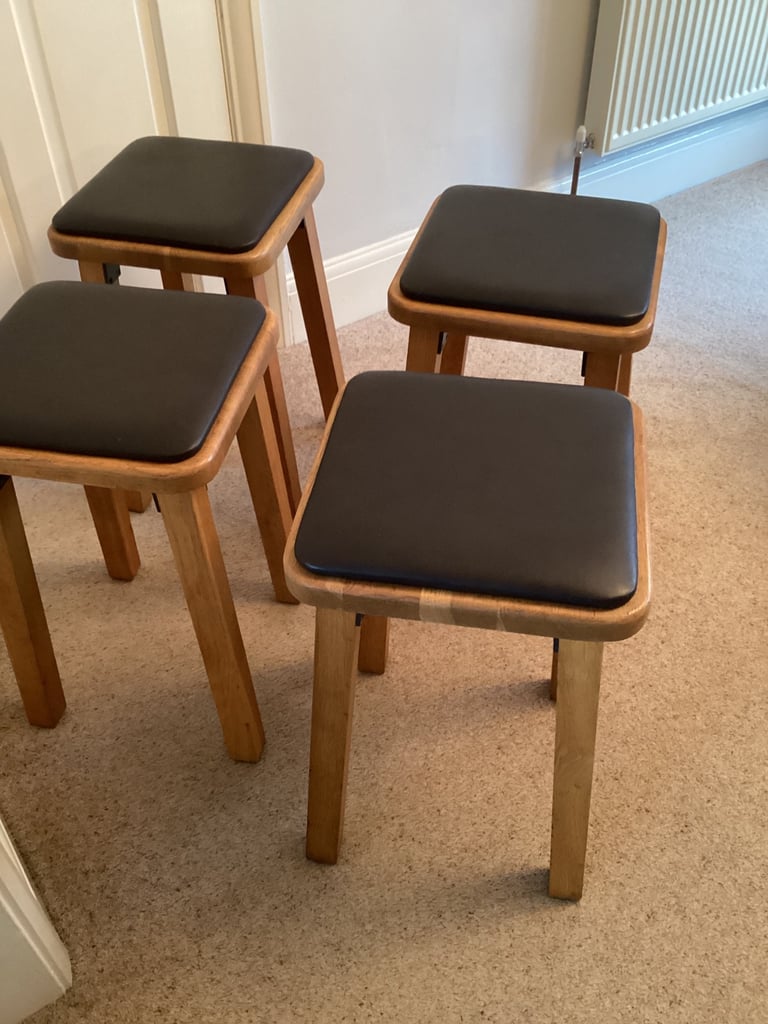 Solid Oak stool faux Leather seat pad