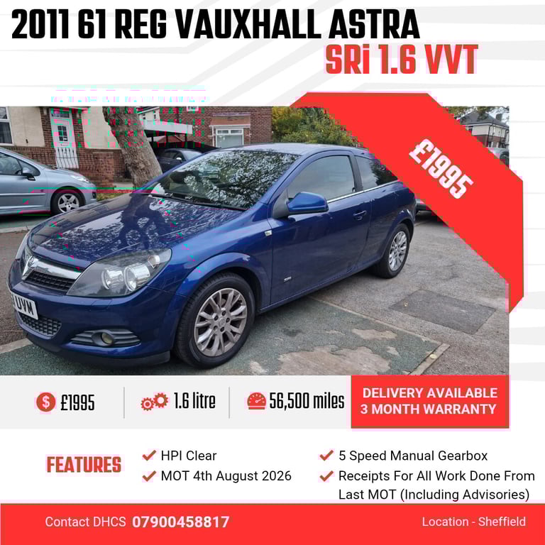 2011 Vauxhall Astra 1.6i 16V SRi [115] 3dr HATCHBACK Petrol Manual