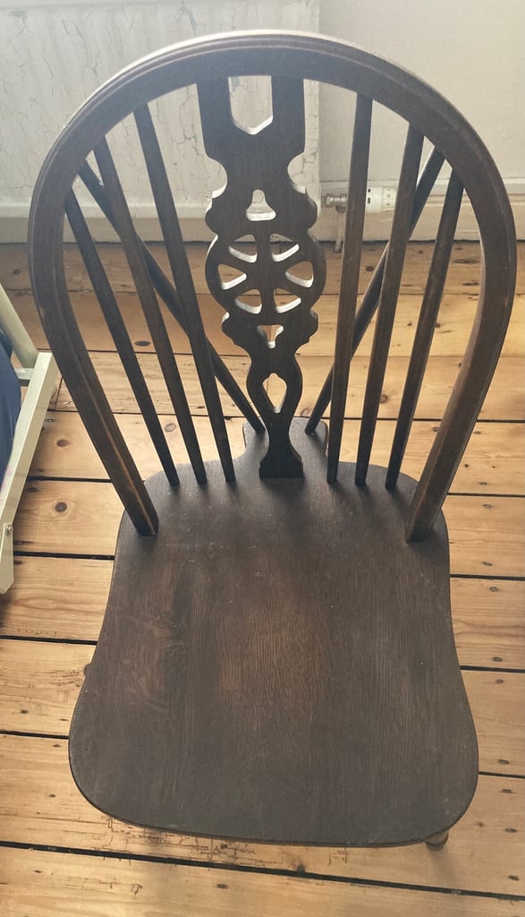 4 Vintage Jaycee Windsor Wheelback Dark Oak Dining Chairs