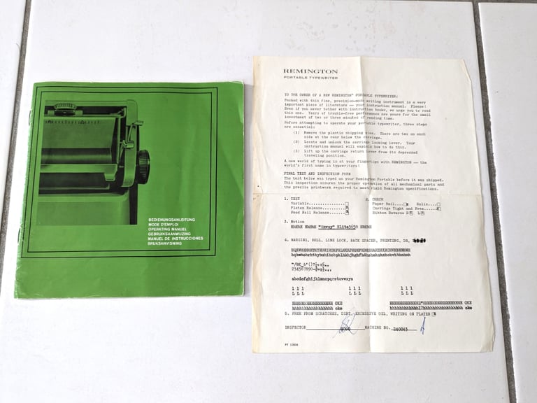  REMINGTON ENVOY ELITE 3658 PORTABLE TYPEWRITER OPERATING MANUAL 1960s